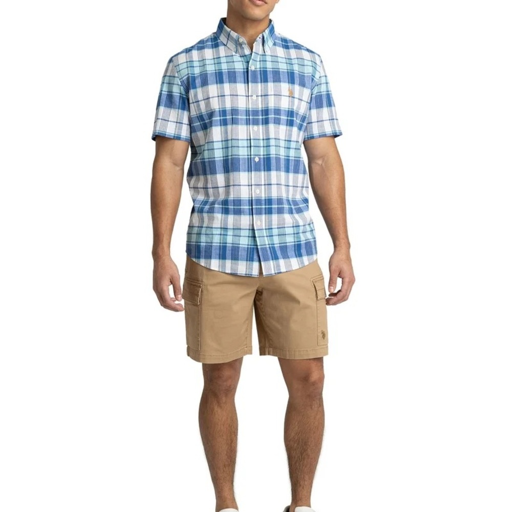 U.S. Polo Assn. Blue and White Plaid Casual Button Down Shirt - Picture 4 of 4
